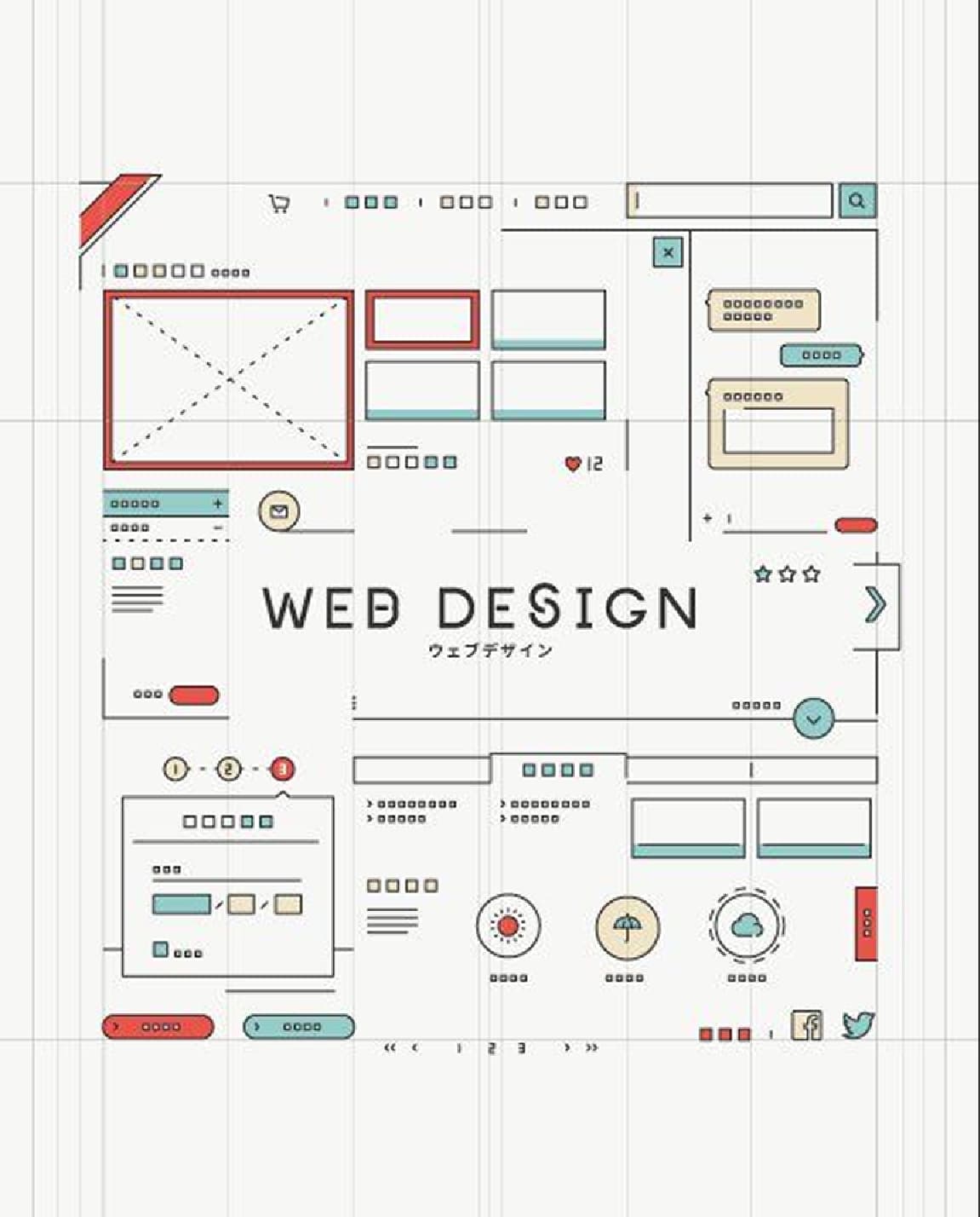 Line illustration of web design interface elements